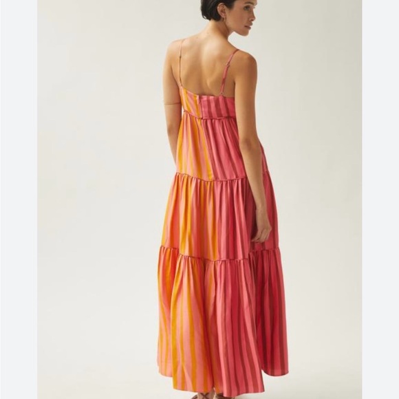 Anthropologie Farm Rio Deep-V Mixed-Stripe Bohemian Maxi Dress Size Medium - Picture 4 of 5